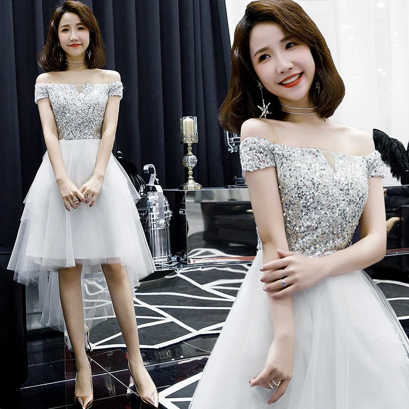 Modabelle Серебряные платья для выпускного вечера Vestidos De gala Elegante лодка средства ухода за кожей Шеи Высокая Низкая