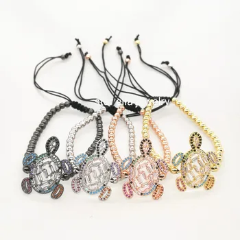 

10pcs/lot Micro Pave AAA CZ Multi Color Hollow Turtle Handmade Pulsera Braiding Marcame Bracelet Joyeria
