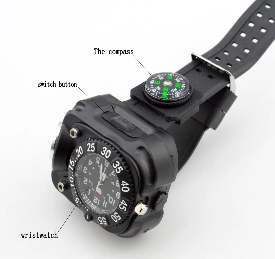 Yupard 5 режимов фонарик Встроенный Перезаряжаемые Q5 светодиодные часы wristlight Водонепроницаемый наручные 800lm Освещение Тактический Компасы