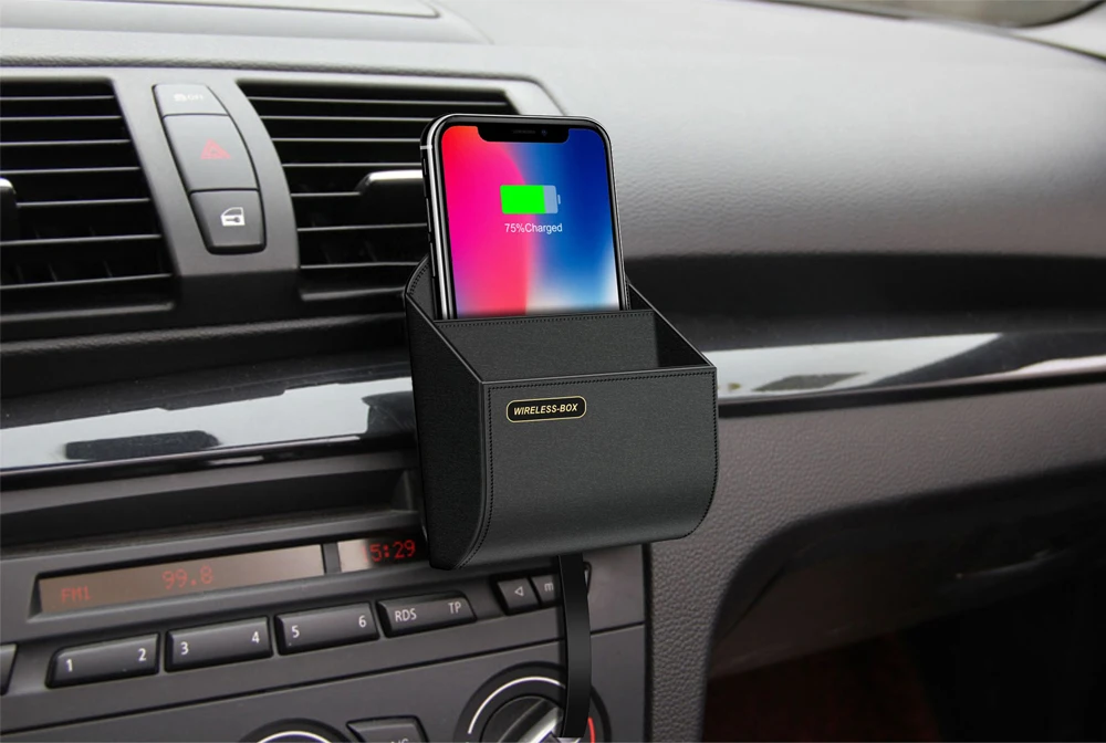 Ascromy Car Air Vent Organizer Wireless Charging Storage Box For iPhone XS Max XR X 8 Plus Samsung S9 S8 Induction Charger Stand (4)