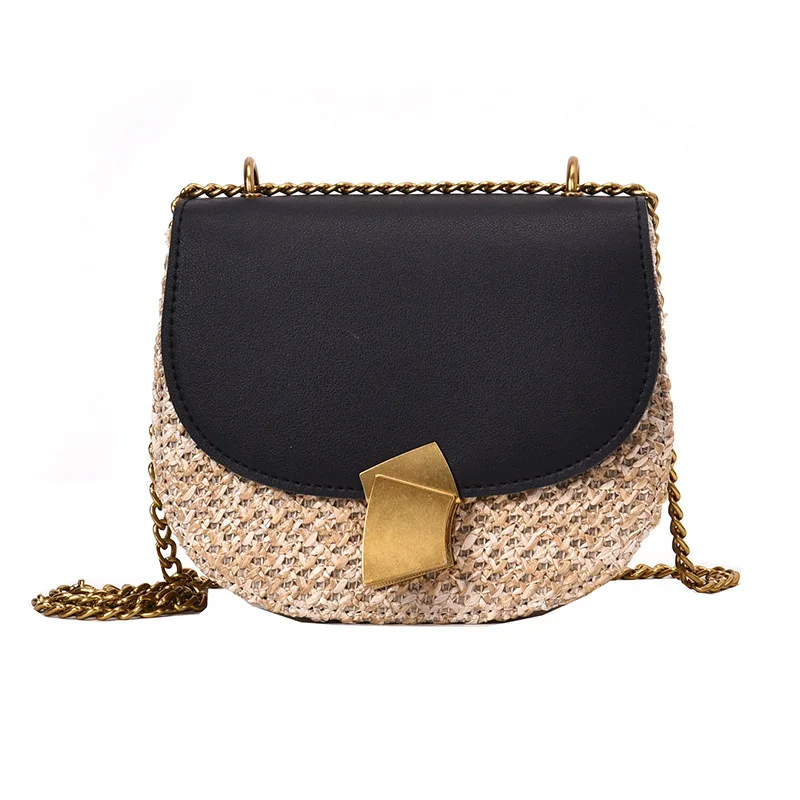 

Summer Straw Bag Rattan Woven PU Crossbody Bags Designer Ladies Shoulder Chain Messenger Bag Vintage Small Handbags for Women