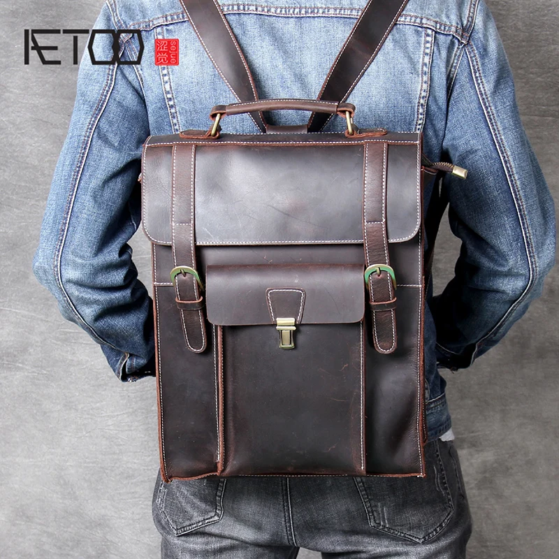 

BJYL Retro single shoulder backpack head cowhide shoulder bag leather shoulder crossbody bag