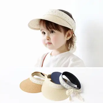 

Summer Kids Sun Hats Children Big Brim Bowknot Visor Caps Hand Made Straw Cap Casual Shade Hat Empty Top Hat Beach Sunhats