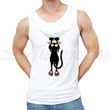 Новые летние модные весело Черный кот Falling Подпушка дизайн Для мужчин топы с рисунком кота мужской жилет