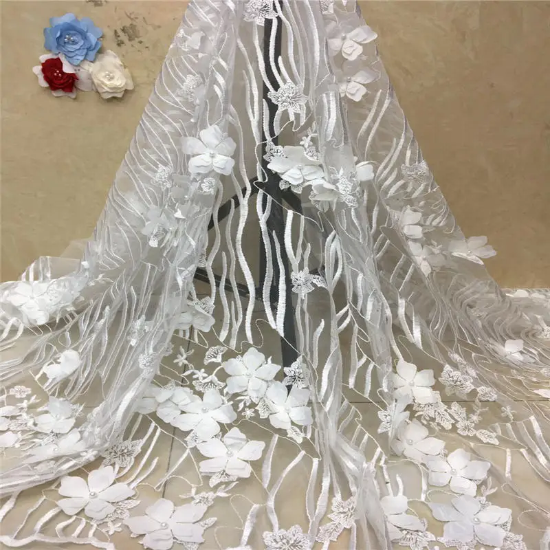 3D Цветочная аппликация французское клетчатое кружево ткань, розовые сетчатые бусины, 3D гипюр свадебное платье, Высококачественная Дубай королевская кружевная ткань YYZ78632
