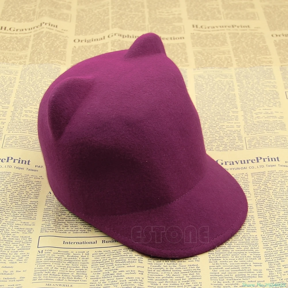 Новая зимняя Женская шерстяная шляпа-котелок для девочек, шапка с милыми кошачьими ушками, шапка-котелок, Прямая поставка