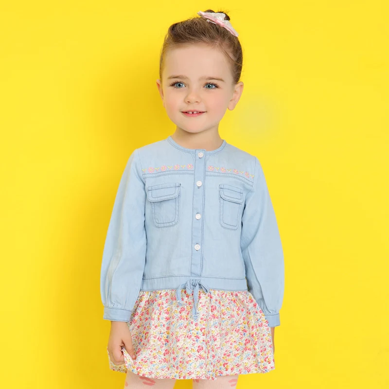Girls denim dresses 2017 sping Blouses With Skirt For Little Girl blue shirt Top Kids Baby Girls