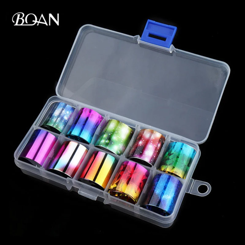 BQAN 10 коробок, 2,5*50 см, цветная наклейка для дизайна ногтей, лазерная наклейка, звездное небо, фольга, Переводные 3D наклейки, сделай сам, для украшения ногтей