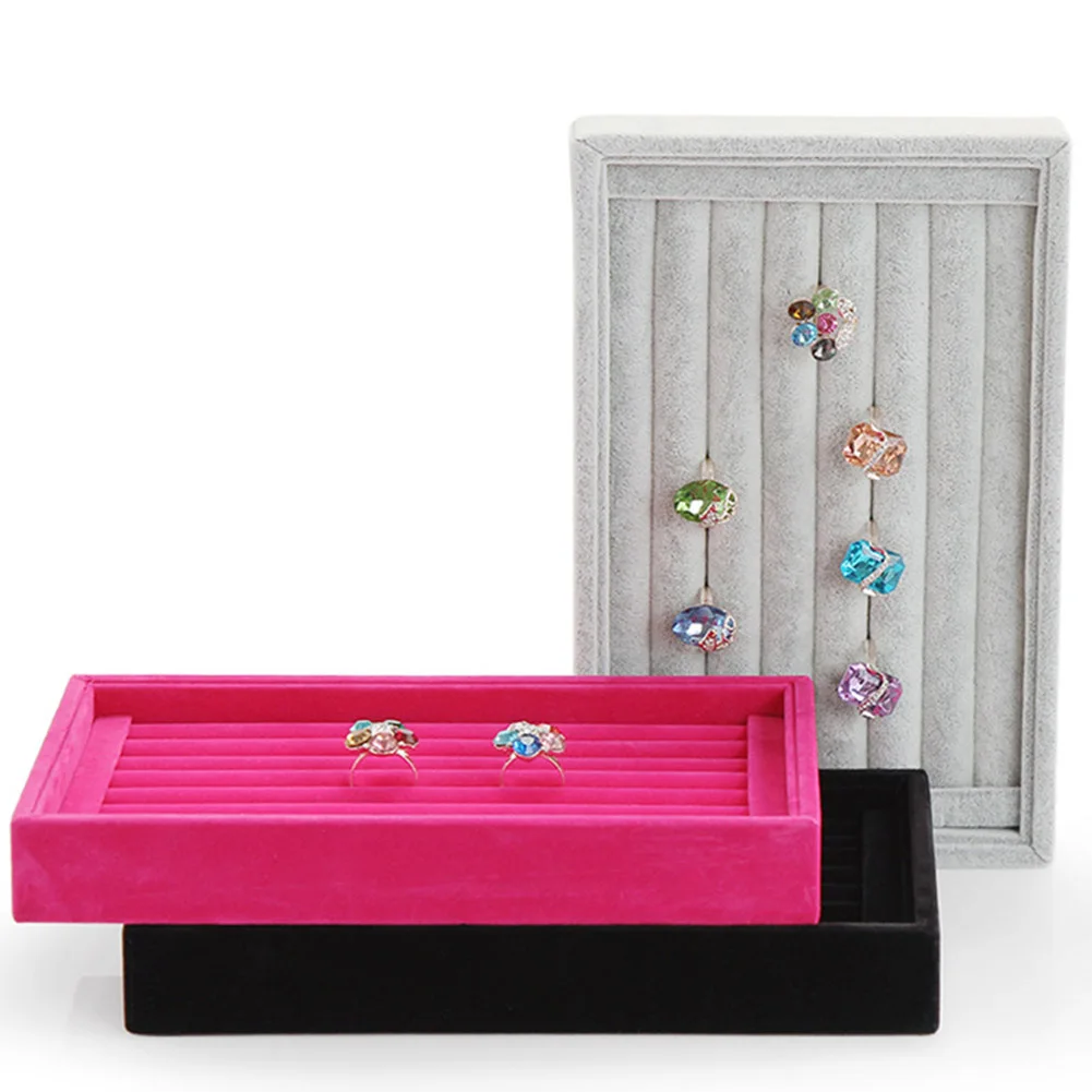 Velvet Suede Ring Earrings Organizer Box Ear Studs Jewelry Display