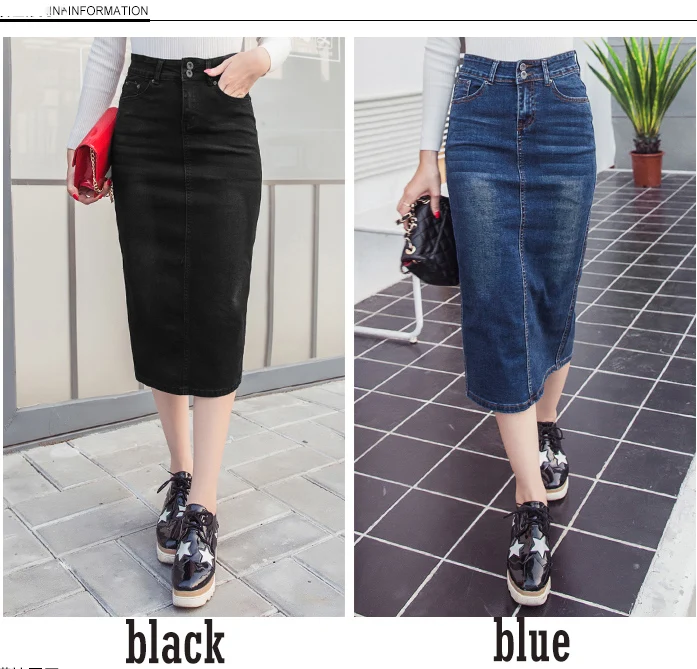 Джинсовые винтажные узкие женские юбки-карандаш на пуговицах с высокой талией Черного и синего цвета размера плюс S-2XL, женские офисные сексуальные джинсы