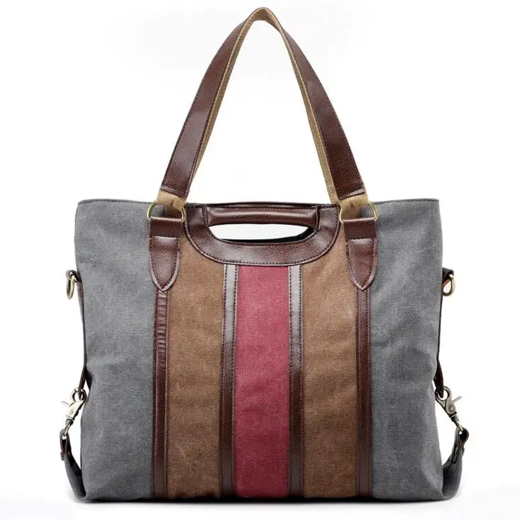 

Fashionable stripe color lady canvas bag large capacity casual shoulder bag