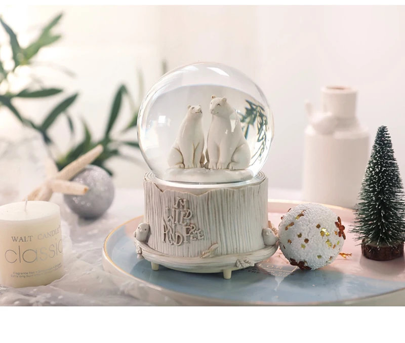 Креативный Сказочный Медведь Олень музыкальная шкатулка в виде хрустального шара светильник автоматический снег домашний Декор подарок на день рождения девочка рождественские подарки