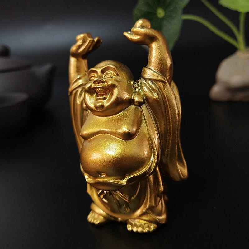 Золотой Китайский смеющаяся статуя Будды украшения фэн шуй Майтрея Будда скульптуры статуэтки домашний сад декоративные статуэтки