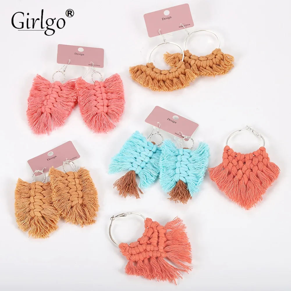 

Girlgo Ethnic Fringed Boho Earrings For Women Dangle Long Pendant Feather Earrings Charm Drop Earrings Jewelry Dropshipping ins