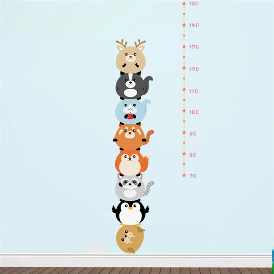 Милый мультфильм Животные высота мера наклейки самоклеющиеся Детская комната Наклейка роспись с диаграммой роста ребенка съемный винил Калибр линейка