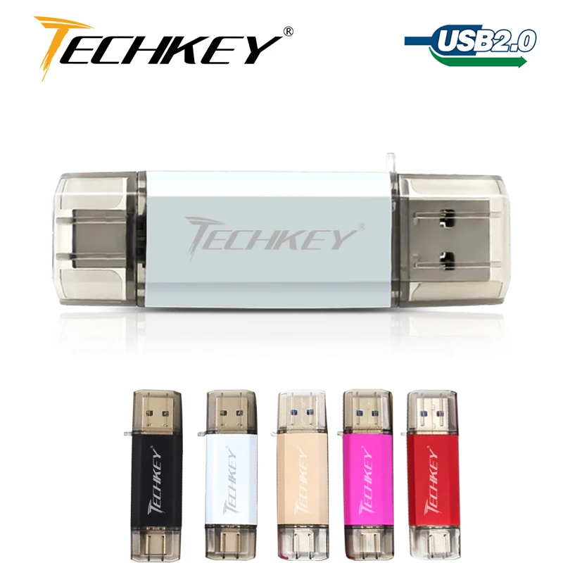 

TECHKEY USB 3.0 Type-C 3.1 usb flash drive 3.0 64GB Metal Custom Pen Drive 32GB USB Stick 16GB for Phones Micro USB Flash Type C