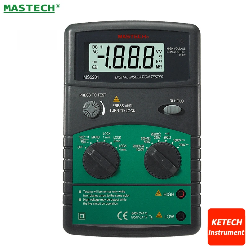 3 &quotЖК дисплей цифровой мега Ом тестер изоляции MASTECH MS5201|insulation tester|mastech ms5201mega ohm