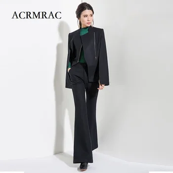 

ACRMRAC Original Autumn And Winter wool Keep warm Cloak style sleeveless jacket Flare pants 2 pieces suit Women's Sets