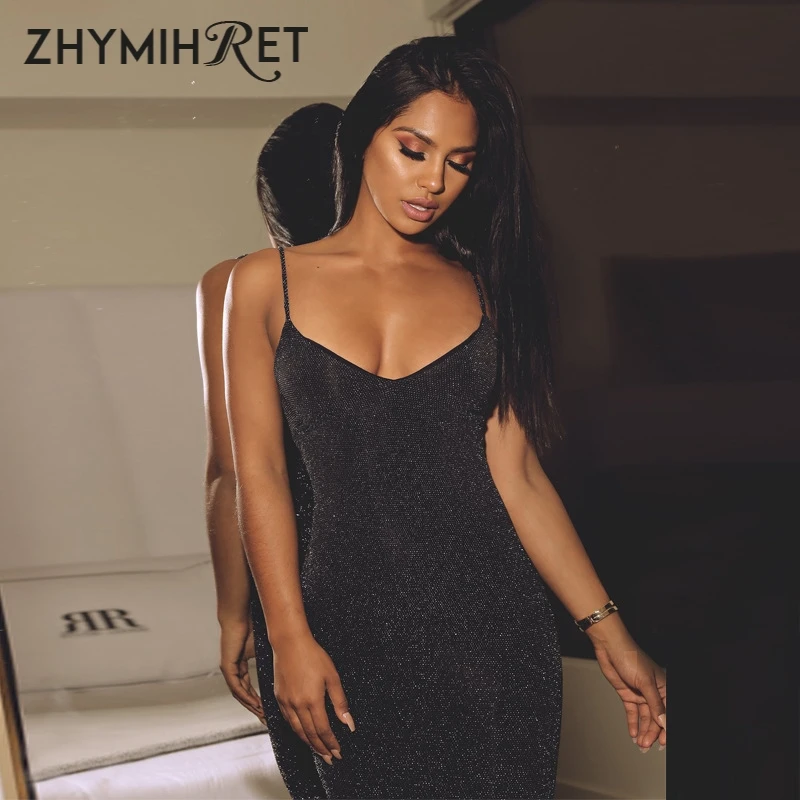 Сексуальное черное платье ZHYMIHRET с люрексом для женщин облегающее вечернее на