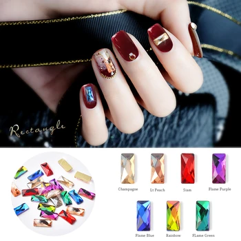 

10pcs Flat back Crystal AB Rectangle Nail Glitter Rhinestones Colorful Charm Glass Strass Diamond Stone 3D Nails Jewelry 3X7mm