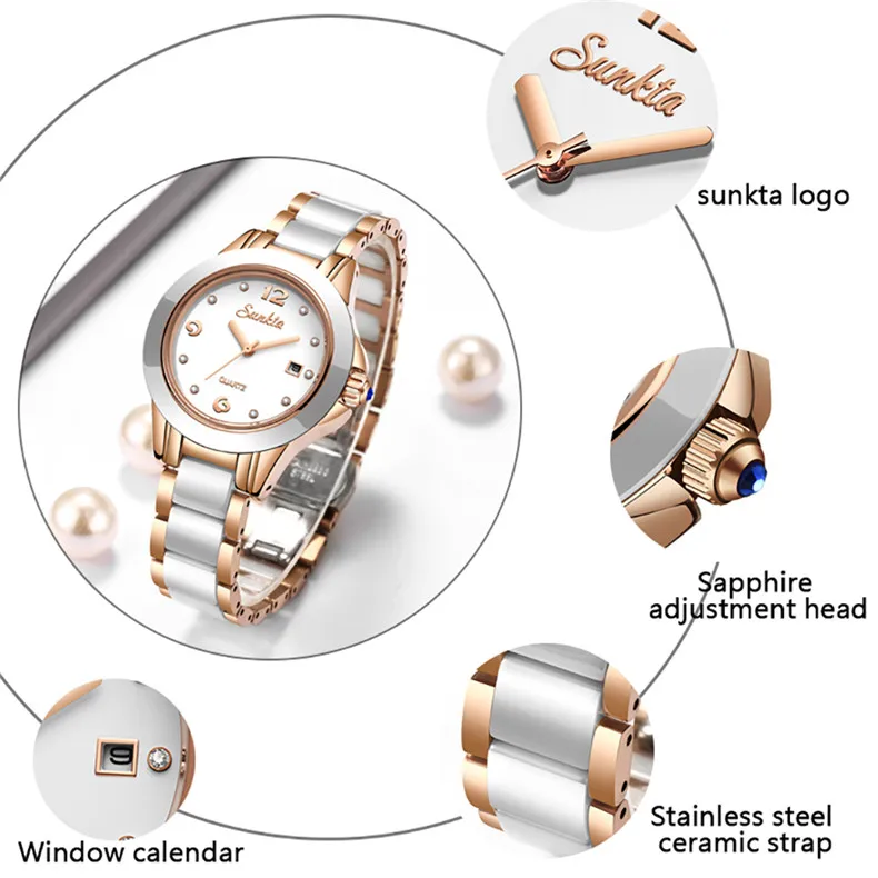SUNKTA2019 список розовое золото женские часы кварцевые часы дамы Топ бренд класса люкс Женские часы девушка часы Relogio Feminino+ коробка