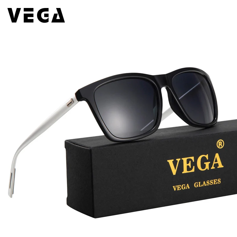 

VEGA Men Women Rectangle Sunglasses Polarized Plastic Frame Aluminum Magnesium Legs Pink Silver Black Blue Tinted lenses 387
