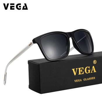 

VEGA Men Women Rectangle Sunglasses Polarized Plastic Frame Aluminum Magnesium Legs Pink Silver Black Blue Tinted Lenses 387