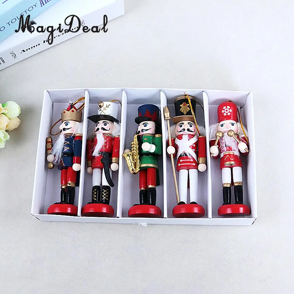 11Pcs 12cm Christmas Decorations Wooden Soldiers Nutcracker Puppets Figures Pendants Christmas Ornaments Office Table Desk Decor