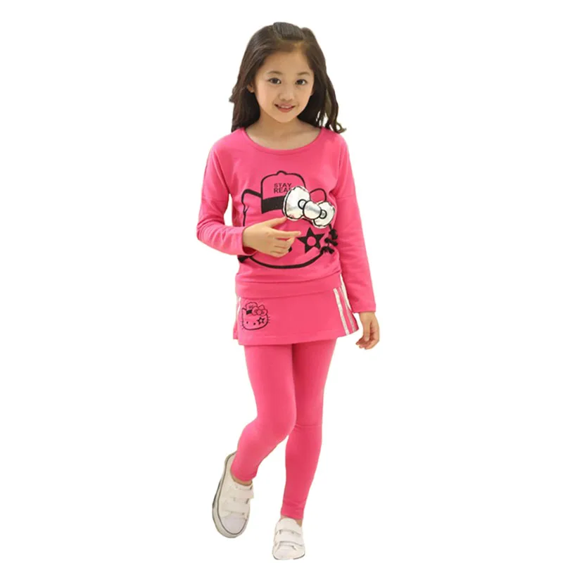 Одежда для маленьких девочек футболка с длинными рукавами и рисунком из двух предметов, леггинсы Детская одежда качественная хлопковая одежда для детей возрастом от 3 до 13 лет