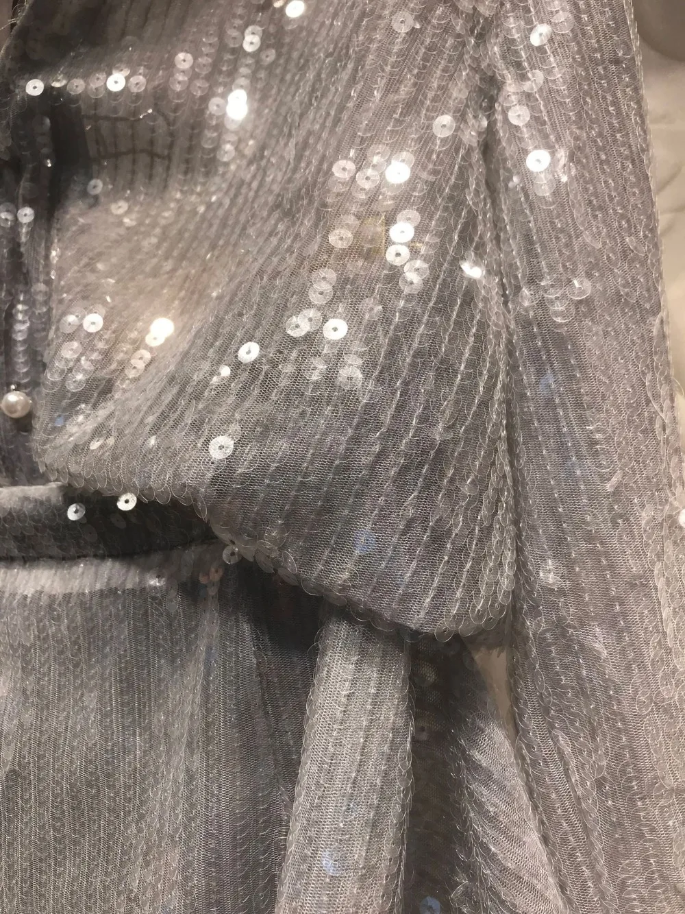 Cakucool, новинка, Женская юбка с серебряными блестками и длинным рукавом, жемчужные пуговицы, блузка, комплект из 2 предметов, на лето и весну, шикарные вечерние костюмы