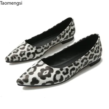 

Taomengsi 2019 New Skinny Women's shoes pointed shallow single shoes female fashion leopard flat bottom women's white shoes33-43