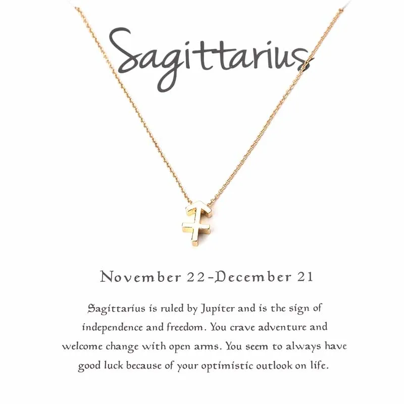 

1pc 12 Constellation Sagittarius Sign Necklace zodiac sign gold plate Color alloy Clavicle Pendant necklace For Gift