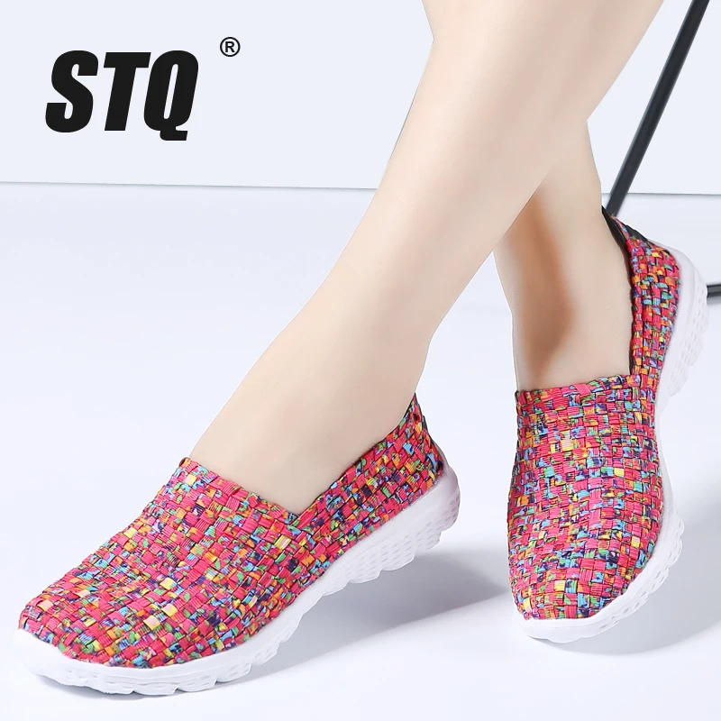

STQ 2019 spring women flat shoes light flat loafers shoes Breathable Driving Shoes walking woven shoes for ladies loafers 955