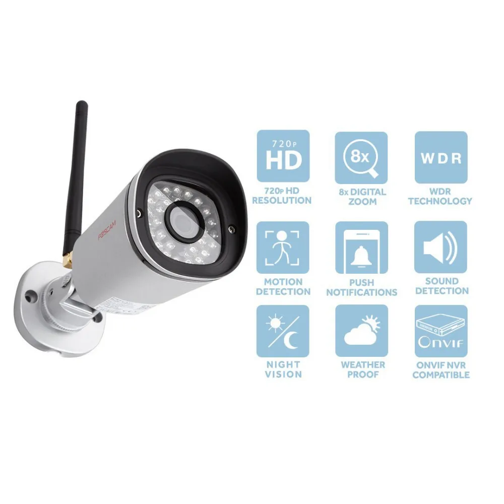 Foscam FI9800P 720P Беспроводная HD IP цилиндрическая камера видеонаблюдения с ночным