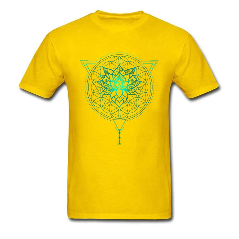 Classic Round Neck Tshirts April FOOL DAY T Shirt Short Sleeve New Coming Pure Cotton Crazy T Shirt Casual Mens Lotus Flower of Life Mandala in Geometric Triangle yellow
