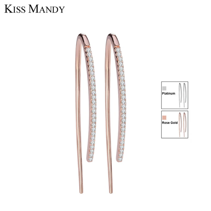 

KISS MANDY Tassel Strip Dangle Earring Silver Rose Gold Color Cubic Zirconia Simple Style Drop Earring Women Party Jewelry LE121