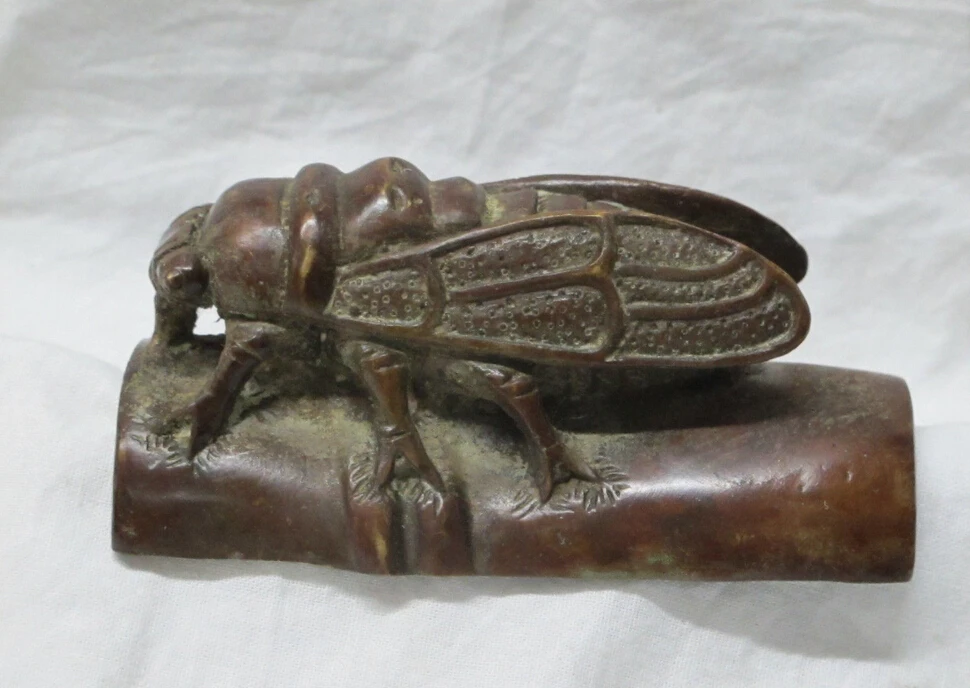 

Chinese red Bronze Fengshui cicada Bamboo auspicious letterweight Paperweight