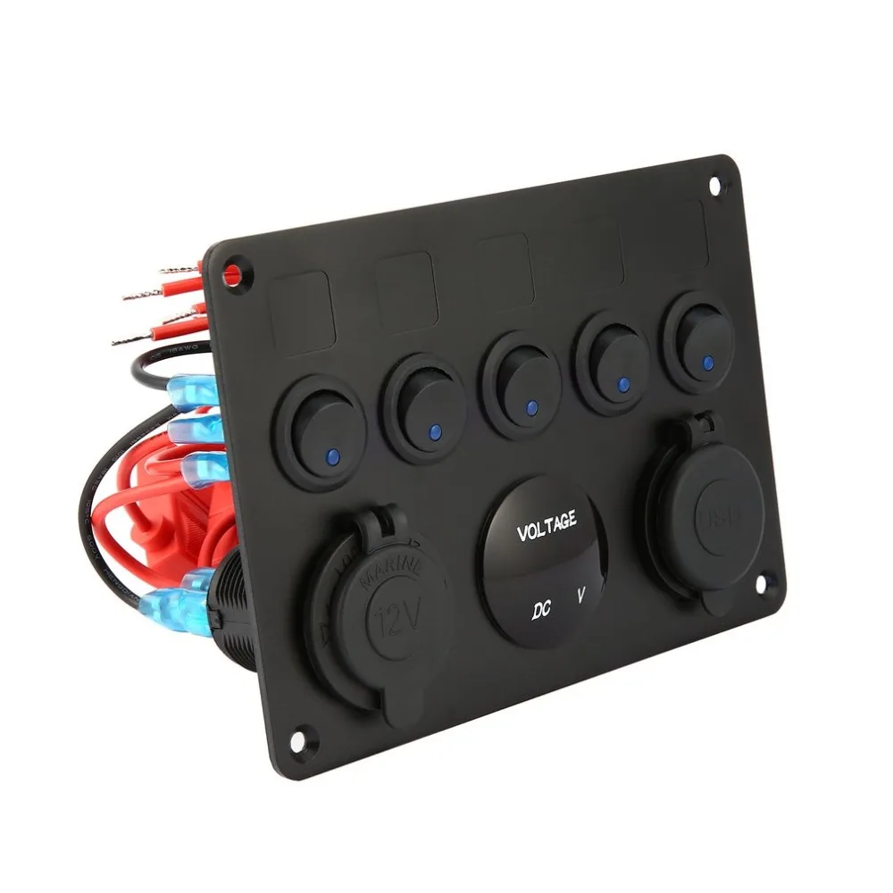 New Professional 5 Gang ON-OFF Toggle Switch Control Panel with Digital Voltmeter 2 USB Charger 12V for Car Marine Boat hot New Professional 5 Gang ON-OFF Toggle Switch Control Panel with Digital Voltmeter 2 USB Charger 12V for Car Marine Boat hot