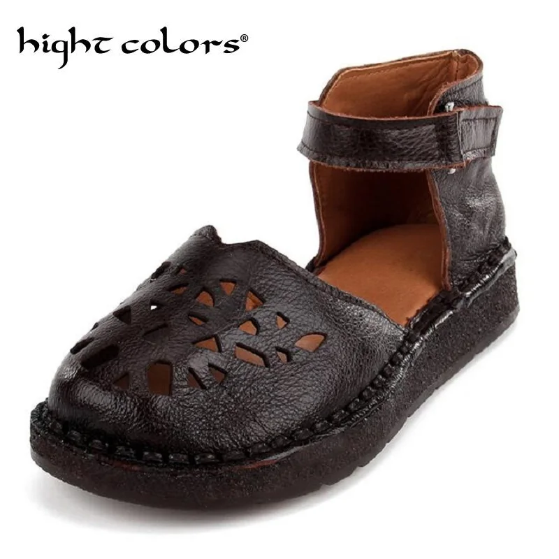 

2018 New Summer Handmade Shoes Woman Hook Loop Flats Platform Shoes Fashion Ankle Strap Genuine Leather Casual Women's Shoes