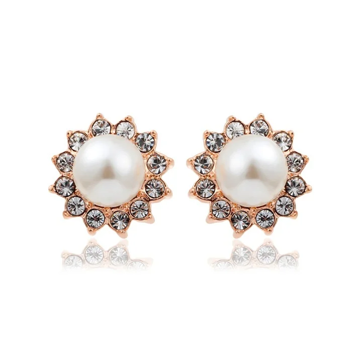 New Sunflower Design White Pearl Surrounded Crystal Children S New Sunflower Design White Pearl Surrounded Crystal Children S Stud Earrings Rose Gold Plated Baby Kids Jewelry Gifts In From