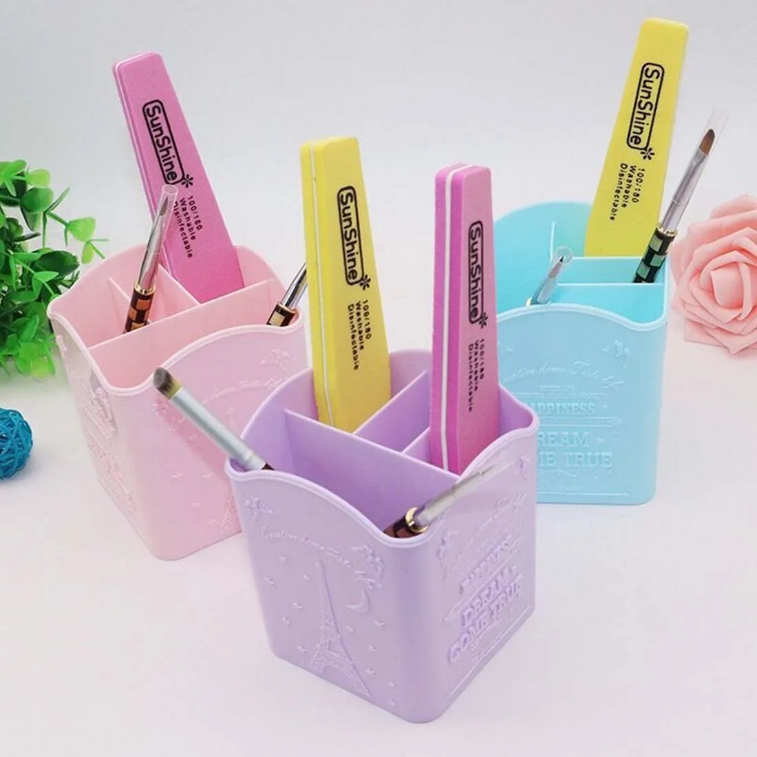 

4 Colors Eiffel Tower Makeup Brush Pen Holder/Portable Empty Plastic Brushes Holder/ Nail Box Storage Nail Pen Container