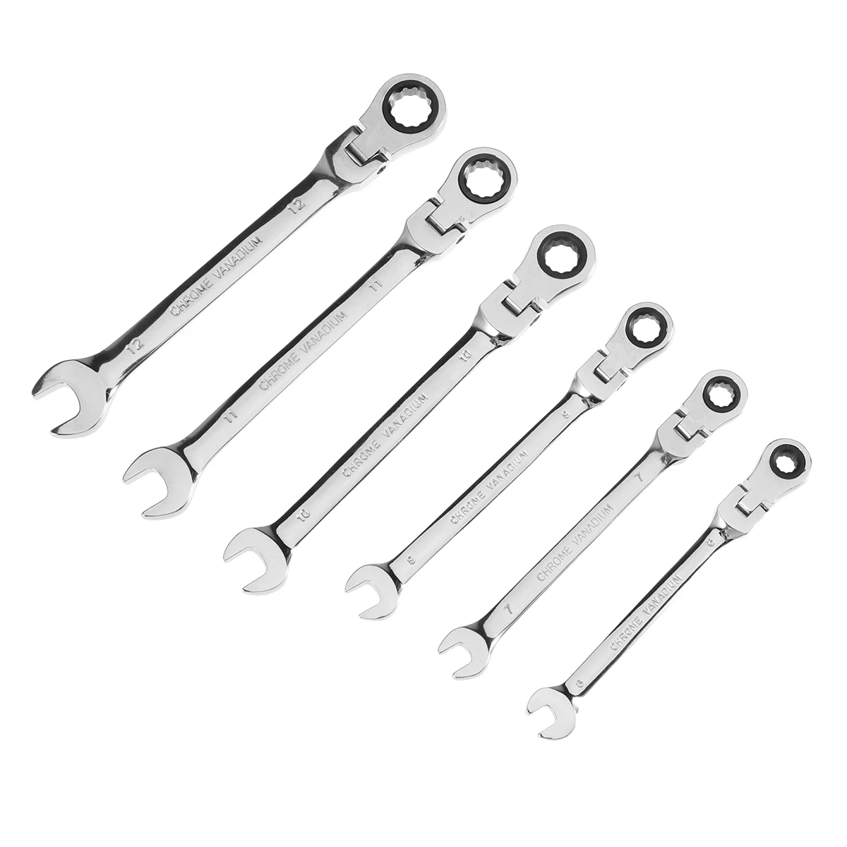 

6 in 1 6-12mm Dual Heads Ratchet 180 Degree Adjustable Dicephalous Wrenches Spanners Set (Silver)