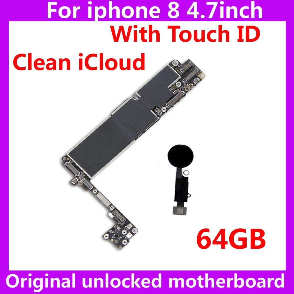 

For Apple A11 Original IOS system for iphone 8 motherboard with / NO touch ID 64GB unlocked mainboard Clean iCloud logic board