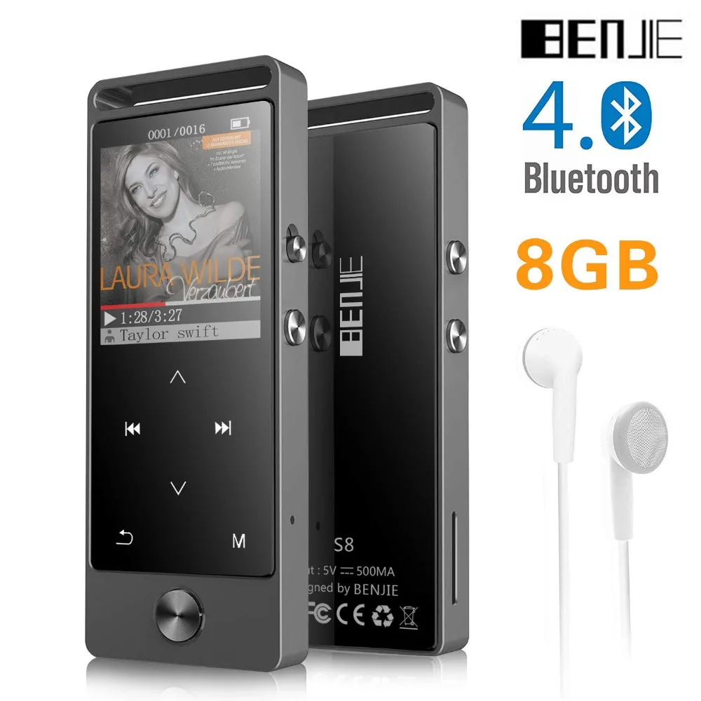 Mp3 плеер с Bluetooth 8 ГБ портативный музыкальный fm радио наушниками сенсорная кнопка