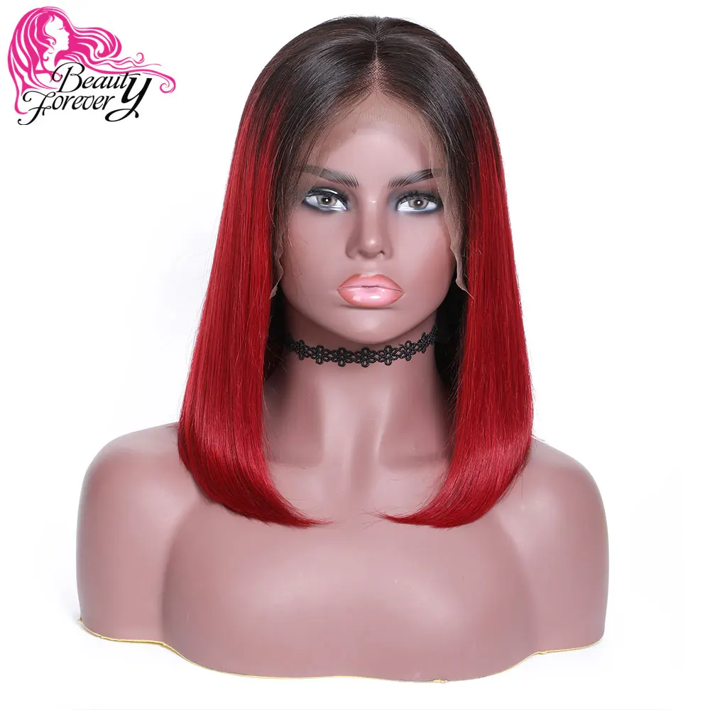 

BeautyForever Hair 13*4 Lace Front T1B/99J Color Short Bob Wig Malaysian Straight Remy Human Hair Wig 150% Density