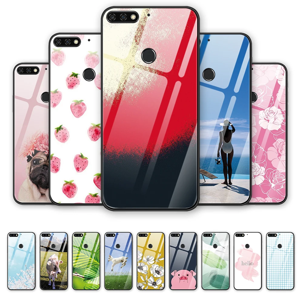 

For HUAWEI Honor 7c Cases Cover Tempered glass Phone Case flower Honor 7c Tempered glass Phone Case Cartoon