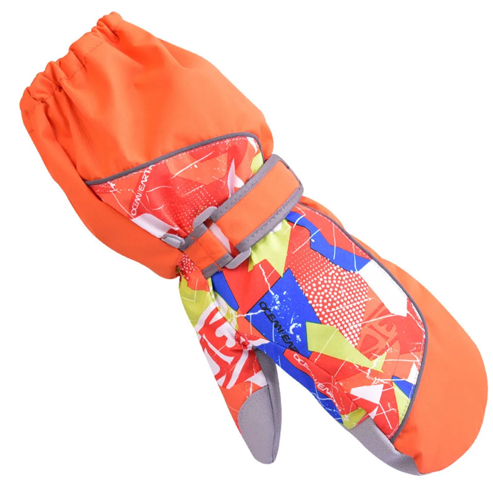 Детские лыжные перчатки, зимние, шерстяные, теплые, для мальчиков и девочек, сноубордические перчатки, водонепроницаемые, ветронепроницаемые перчатки для детей 3-12 лет - Цвет: Orange