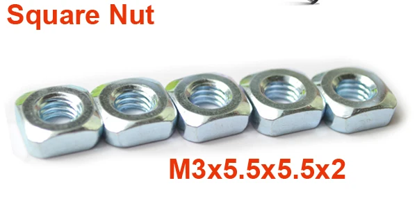 

500 шт./лот сталь с цинком m3 тонкая квадратная гайка M3 * 5,5*5,5*2