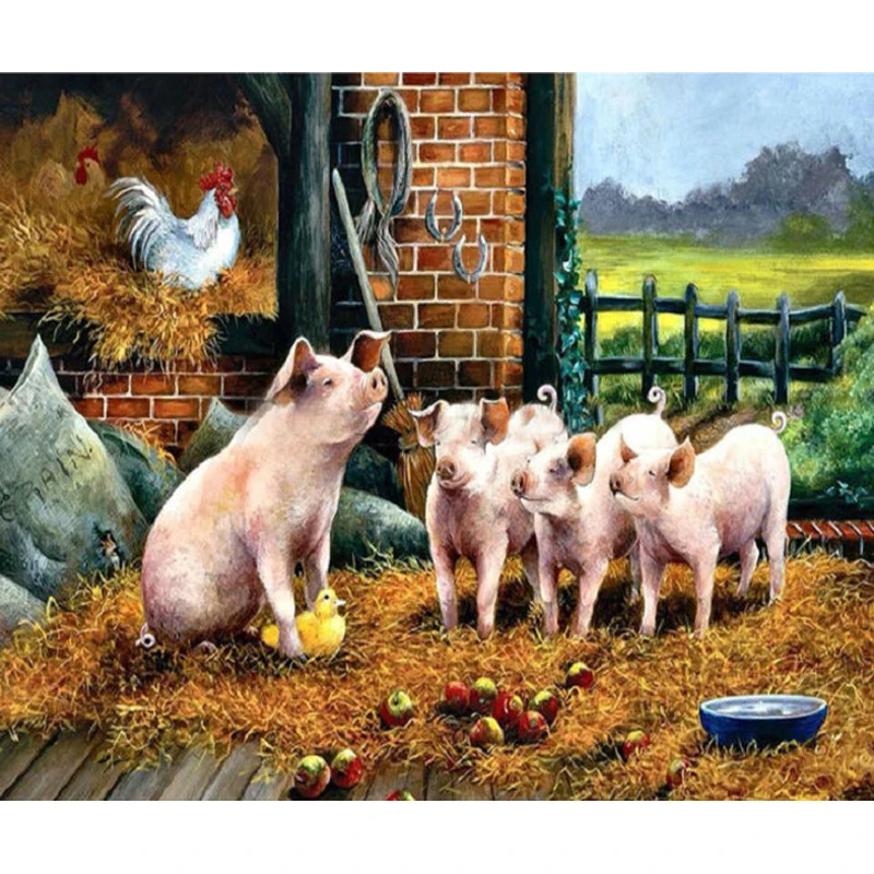 5D DIY NEW Animal Diamond Painting Full Round/Square Farmhouse Chicken Pigs Embroidery Cross Stitch Mosaic Rhinestone Home Decor | Дом и сад