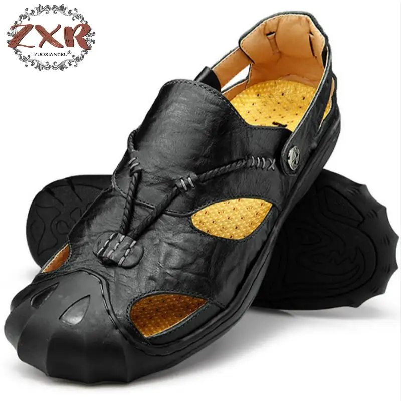 

Zuoxiangru Genuine Leather Men Sandals Summer Cow Leather New For Beach Male Shoes Mens Gladiator Sandal Leather Sandals 38-44